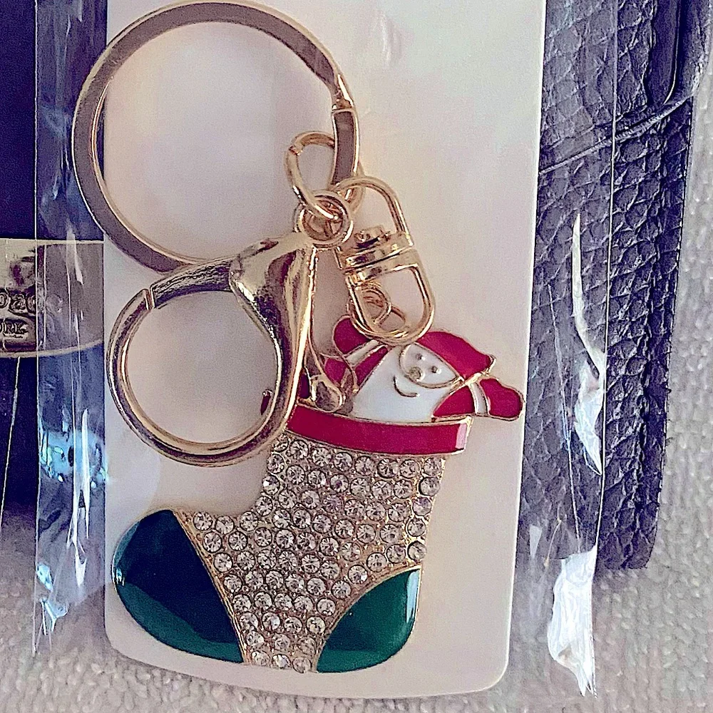 🎅🏻 SALE Christmas Stocking holiday keychain or bag charm red green and gold